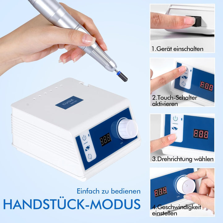L'UGX Professioneller Nagelfräser – Brushless Motor 45.000 U/min, Elektrische Nagelfeile für Gelnäge