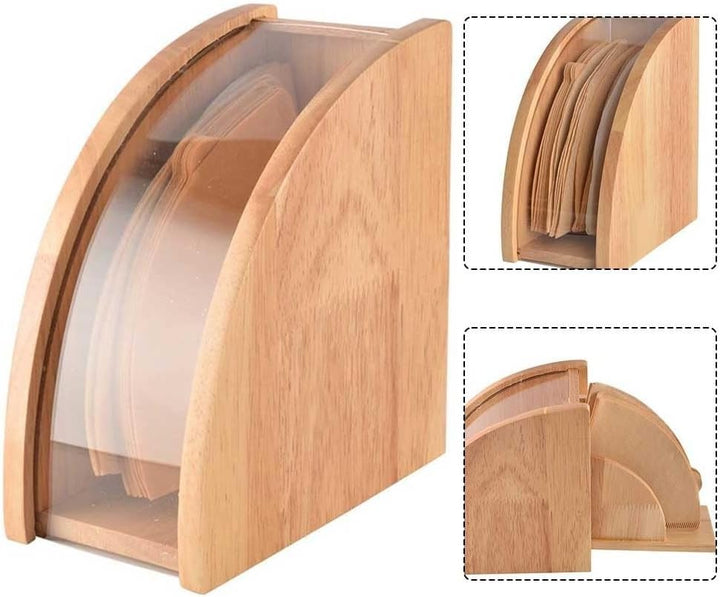 Kaffeefilter-Papierhalter, Holz-Kaffeepapier-Aufbewahrungsbox, fächerförmiger Handtropf-Kaffeefilter