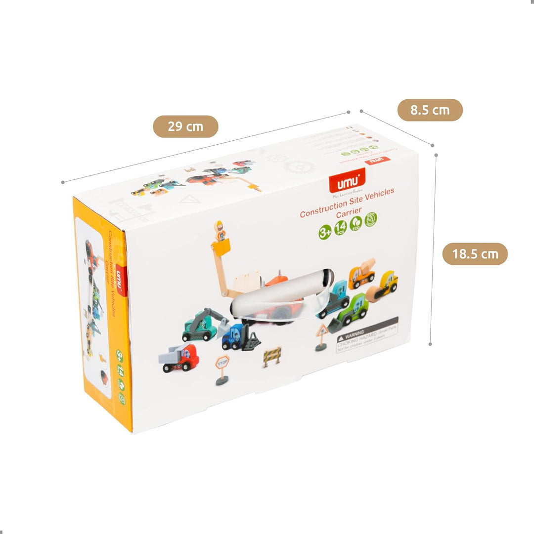 umu® Holz Baufahrzeug Transporter Spielset für Kinder kompatibel mit Brio World Eisenbahn Sets & And
