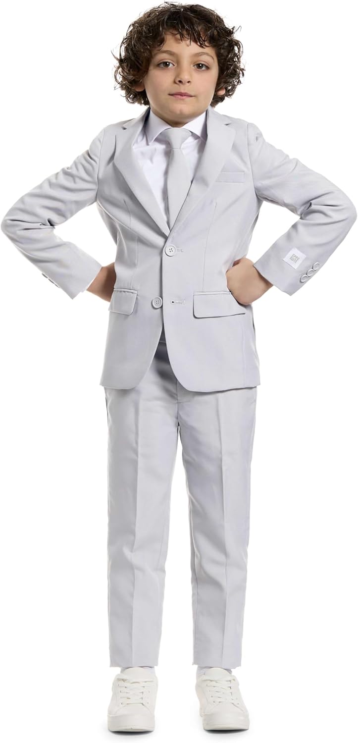 OppoSuits Groovy Grey Einfarbiger Anzug für Jungen - Abschlussball- und Hochzeitsfeier-Outfit - Inkl