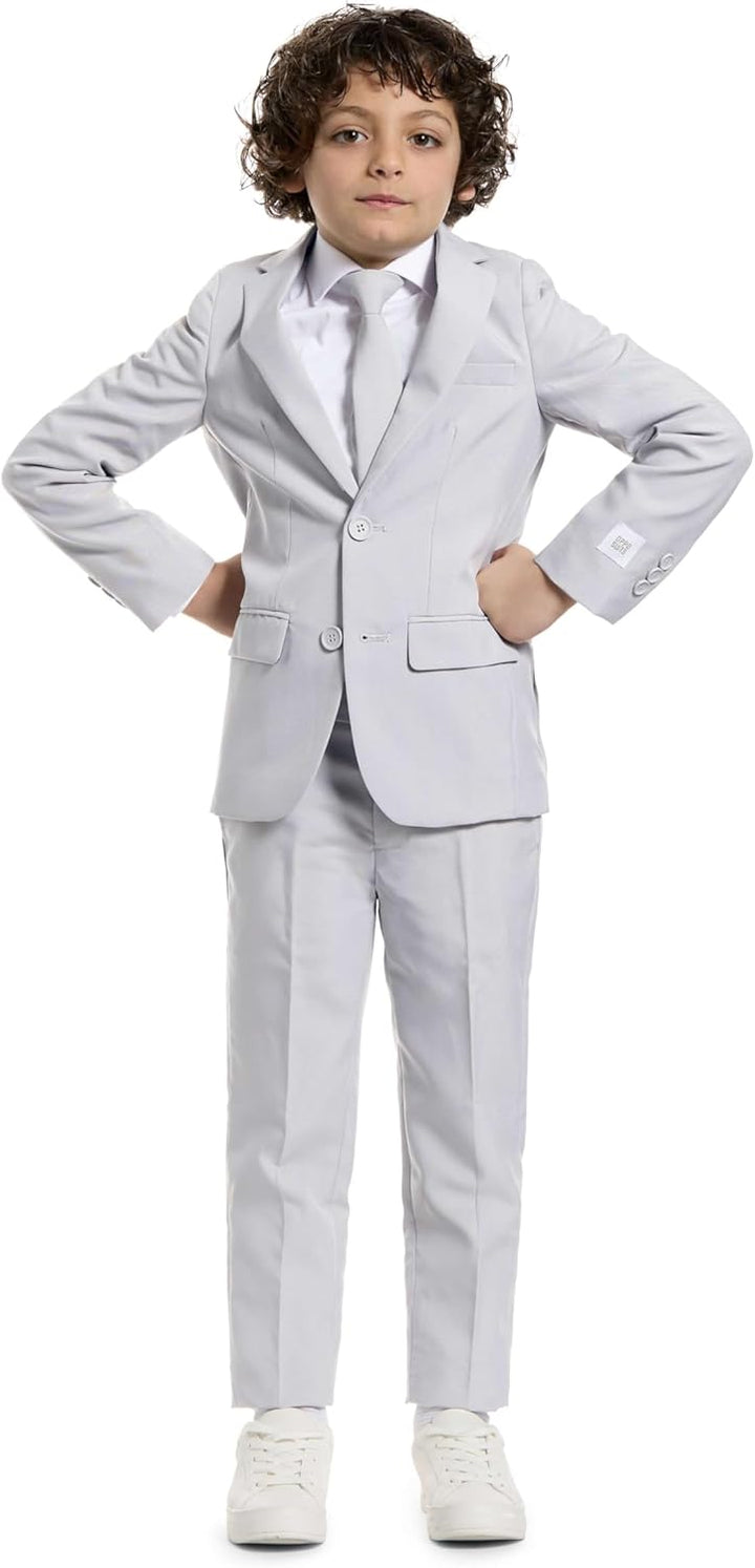 OppoSuits Groovy Grey Einfarbiger Anzug für Jungen - Abschlussball- und Hochzeitsfeier-Outfit - Inkl