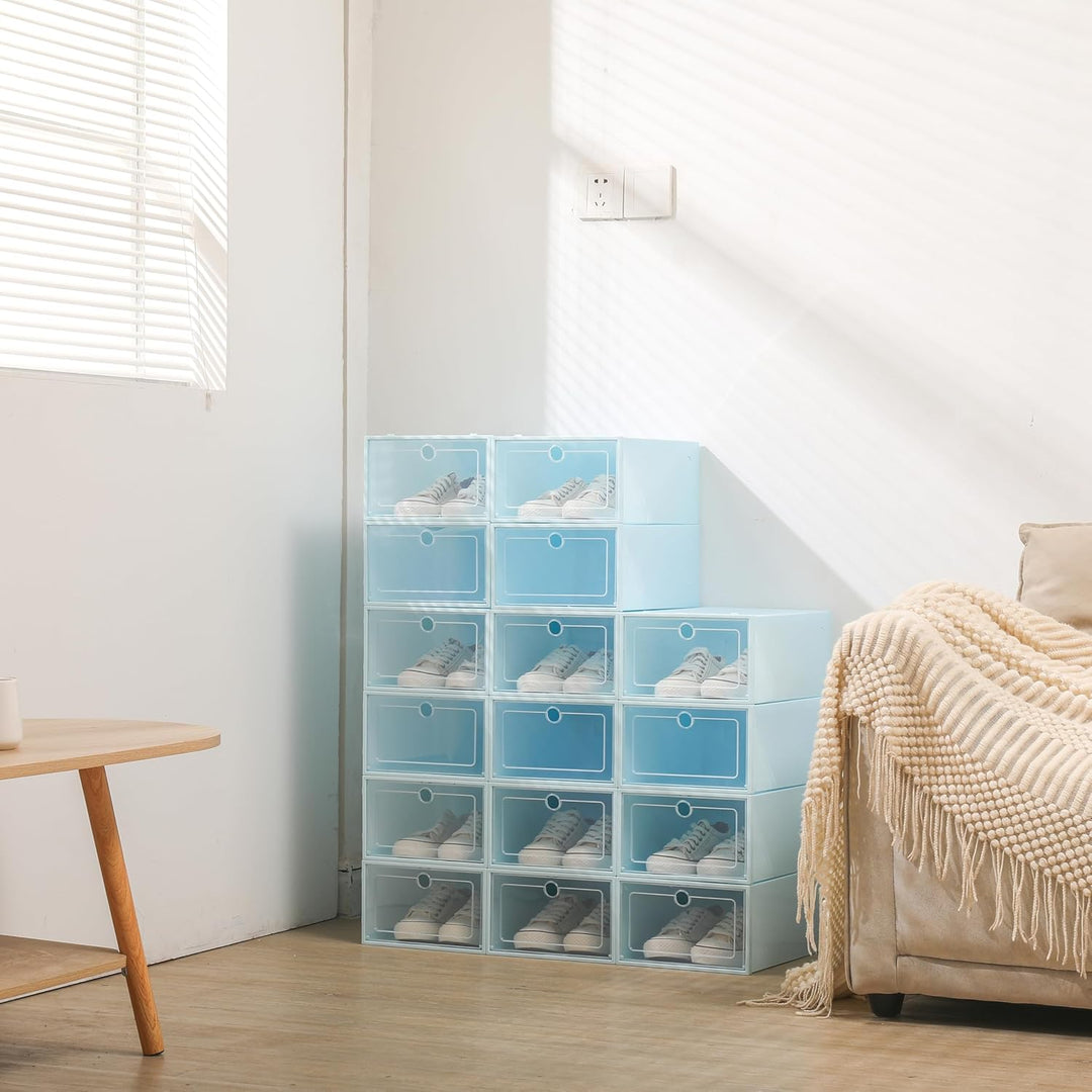 MINRS Schuhboxen Stapelbar 24er Set, Schuh-Organizer mit Tür, Tragbare Schuhbox, Schuhkartons Faltba