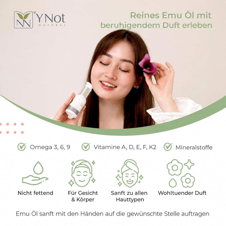 Reines Emu Öl - Kopfhaut-, Haar-, Nagel-, Gesichtsöl & Körperöl für Damen & Herren mit Omega 3 6 9,