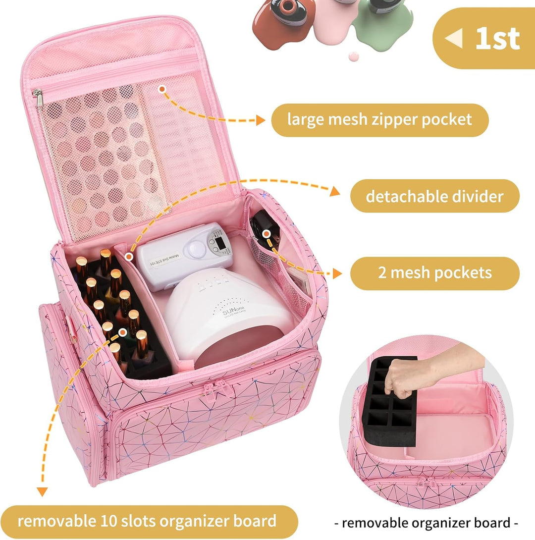 Nagelkoffer mit Extra Grosser Kapazität – Nagellack Koffer für 86 bis 100+ Flaschen & Nagellampe, Do