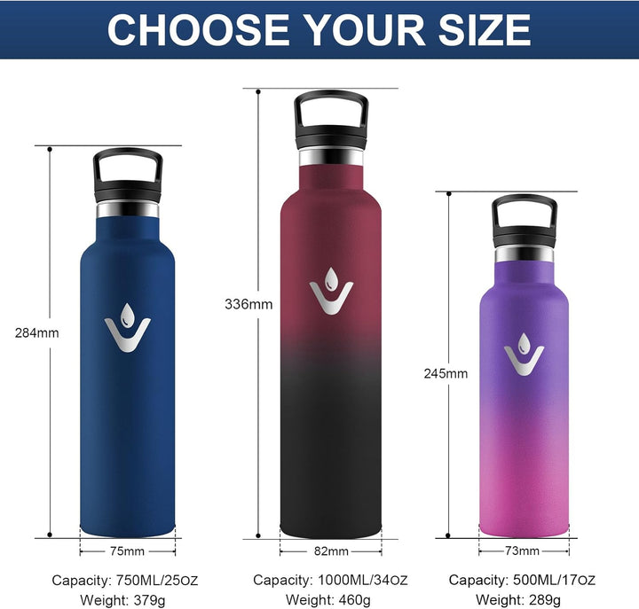 HoneyHolly Trinkflasche Edelstahl, 750 ML BPA-Frei, Thermosflasche, Auslaufsichere Isolierflasche Do