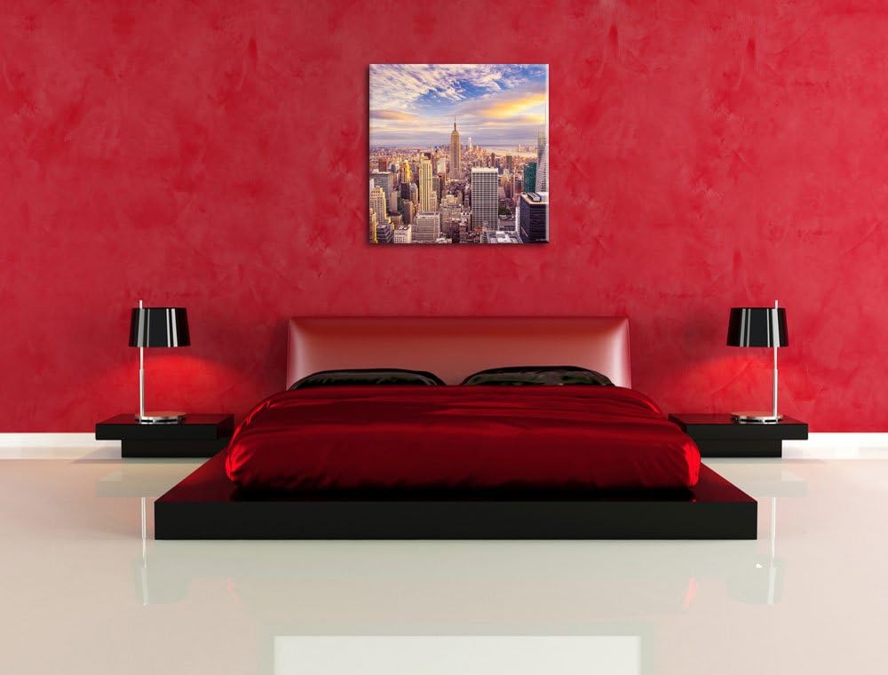Pixxprint Skyline von New York bei Sonnenuntergang, Format: 70x70 auf Leinwand, 70x70