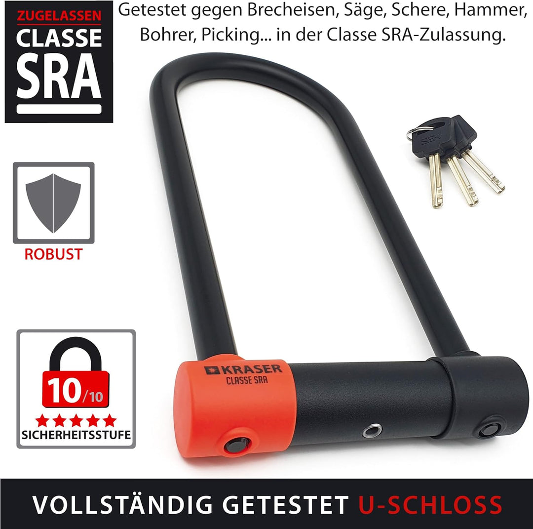 KRASER KR120L Solid U Vorhängeschloss SRA-geprüftes Motorradschloss Diebstahlschutz Motorrad Sicherh