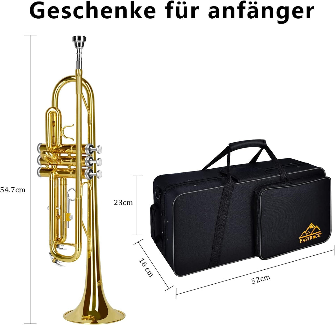EASTROCK Standard Trompeten Set Standard-Bb-Messing Trompete Mit Hartschale, Handschuhen, Stoff,7C T