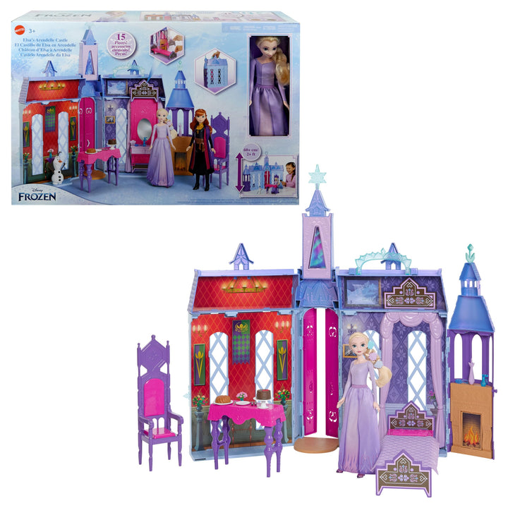 Mattel Disney Die Eiskönigin - Puppenhaus des Schlosses in Arendelle (60 cm+) mit Elsa-Puppe, 4 Spie