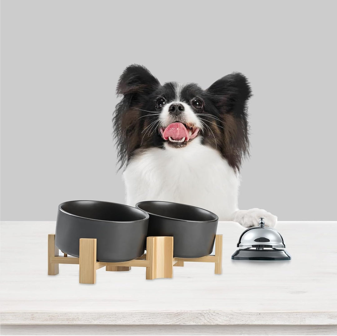 SPUNKYJUNKY 15° Kippbare Keramik Hundenapf mit Holzständer Futter und Wassernapf rutschfest für Hund