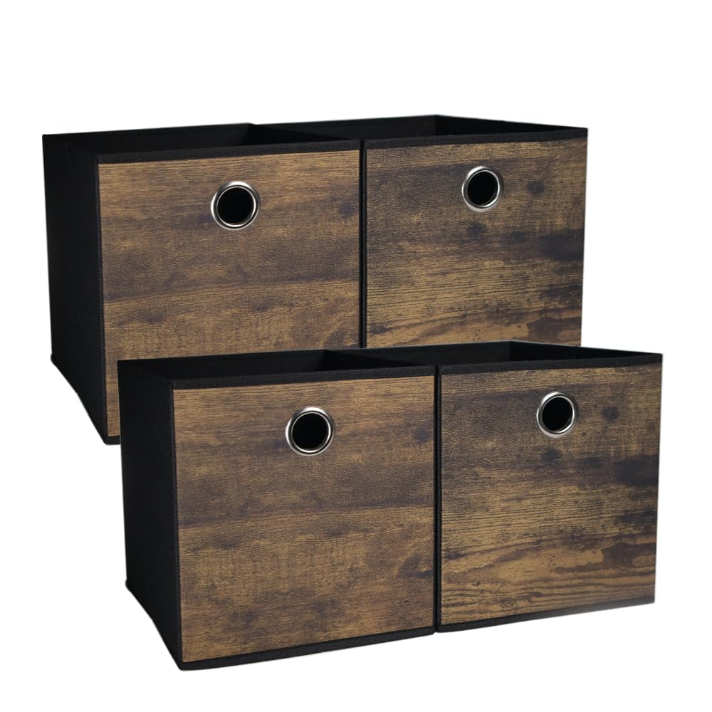 4 Stück Haltbare Aufbewahrungswürfel Behälter mit Vintage Holzkorn,Dekorative Stoffbox Aufbewahrungs