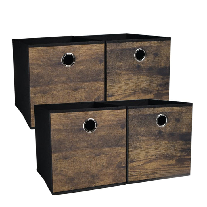 4 Stück Haltbare Aufbewahrungswürfel Behälter mit Vintage Holzkorn,Dekorative Stoffbox Aufbewahrungs
