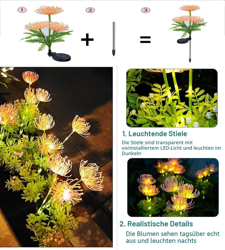 Gartendeko Solar Gartenleuchte Aussen, 2 Stück Solar Blumen für Aussen, Blume Solarlampen Wetterfest