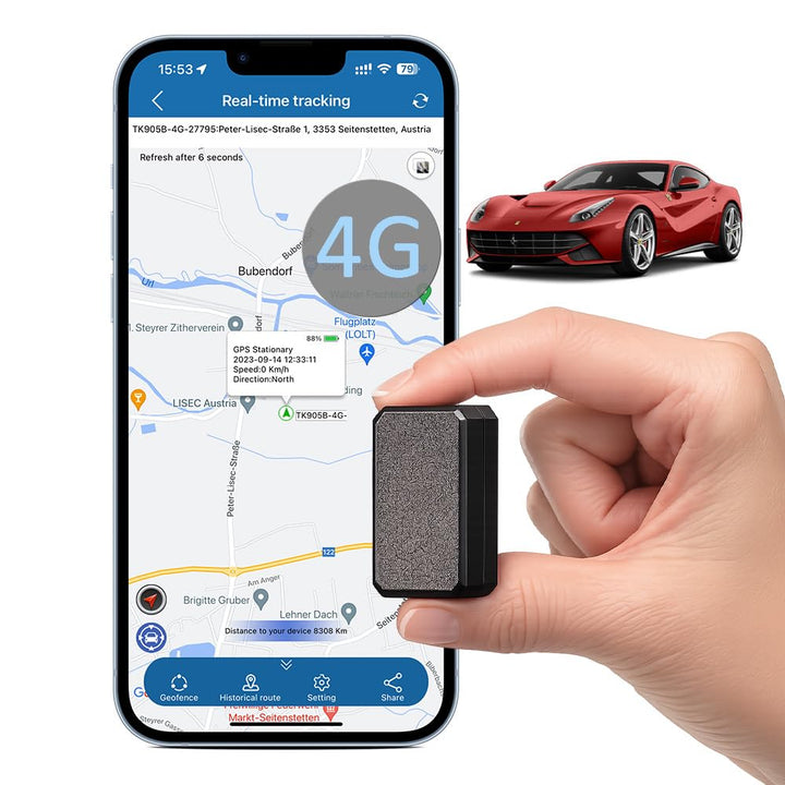TKMARS Mini Auto 4G GPS Tracker Ohne ABO, Echtzeit Ortung per APP &amp; SMS, Magnetisch, Hohe GPS-Genaui
