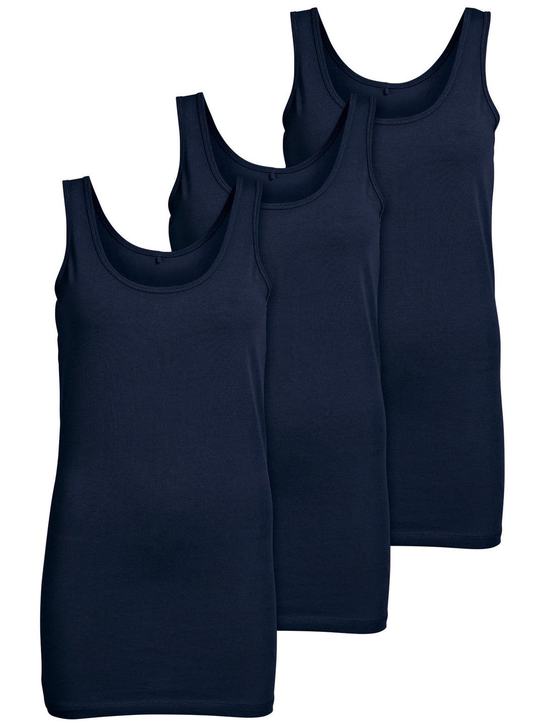 ONLY 3er Pack Damen Oberteile Basic Tank Tops weiss, schwarz, grau, blau, Creme Frauen Shirt lang So
