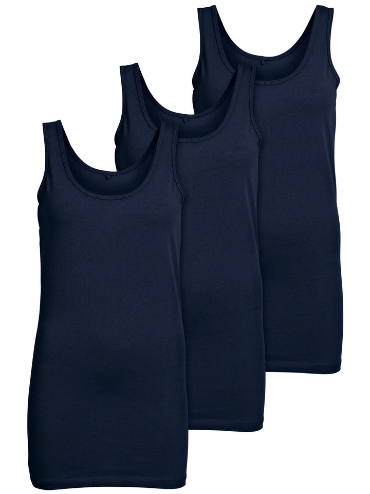 ONLY 3er Pack Damen Oberteile Basic Tank Tops weiss, schwarz, grau, blau, Creme Frauen Shirt lang So