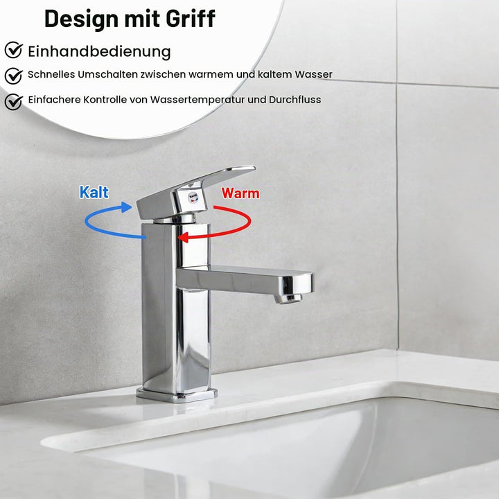 Wasserhahn Bad Waschtischarmatur Armatur Silber Waschtischmischer Warm und Kaltwasserhahn Einhebelmi