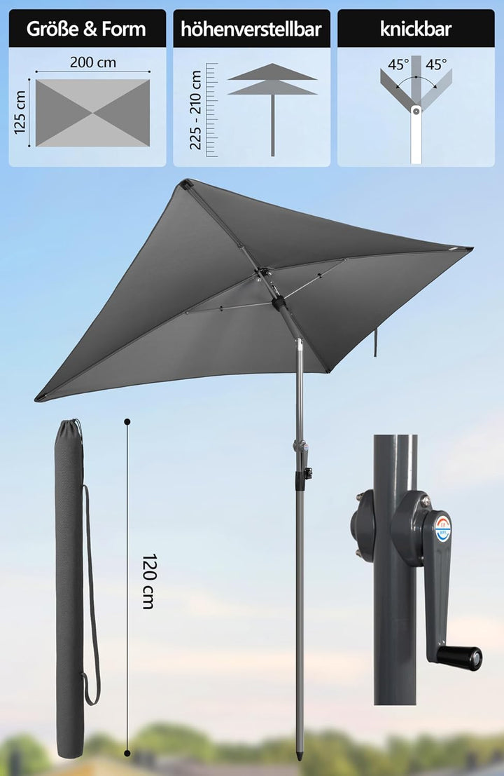 4smile SunnyShade Sonnenschirm Balkon Modern mit Schutzhülle, Anthrazit, Sonnenschirm rechteckig 200