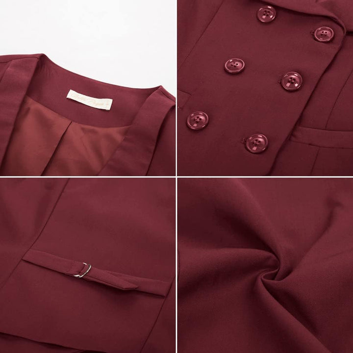 Belle Poque Damen Weste mit Gebogenes Revers V-Ausschnitt Karierte Weste mit Zwei Taschen Geometrisc