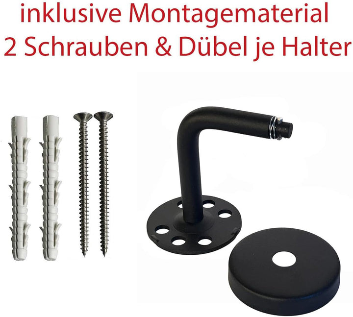 TIBU Handlauf Schwarz pulverbeschichtet V2A Edelstahl Geländer innen aussen wetterfest beständig 250