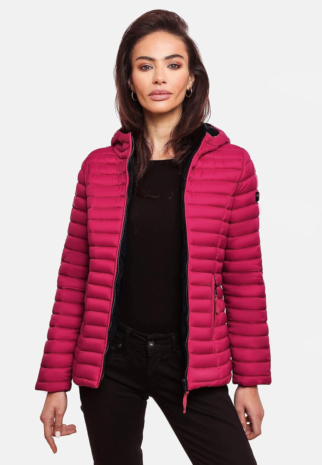 MARIKOO Damen leichte Übergangsjacke Steppjacke mit Kapuze Asraa XS-3XL S Fuchsia, S Fuchsia