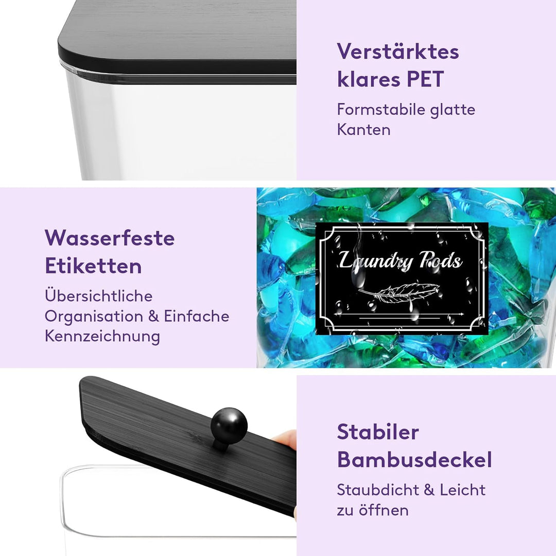 Lifewit 2 Stück 2700 ml/0.72gal Waschmittel Aufbewahrung für Wäsche Pods mit Etiketten und Löffeln,