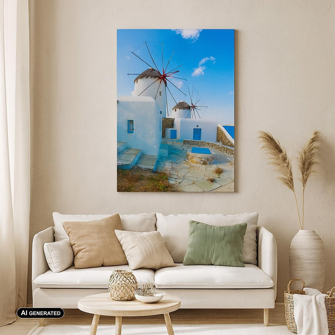 Bilder auf Leinwand 55x100cm Leinwandbild mit Rahmen Griechenland Insel Küste Haus Gross Wanddeko Bi