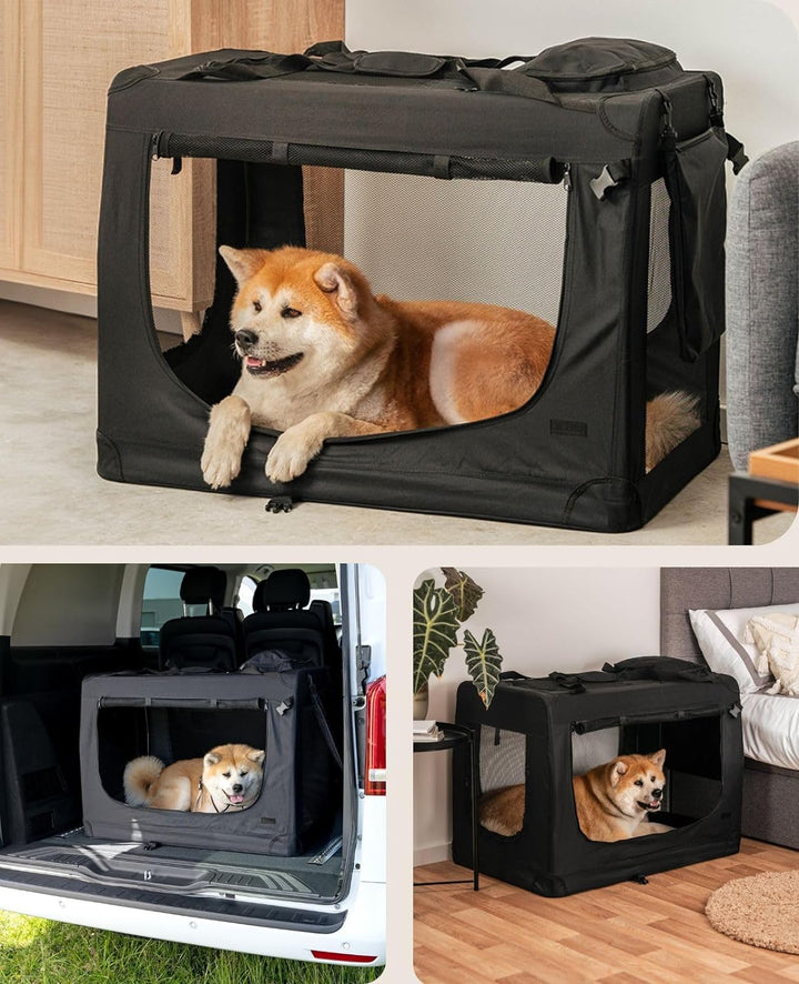 Dibea Hundetransportbox Hundetasche Hundebox Faltbare Kleintiertasche Schwarz (XXL) 90x61x65