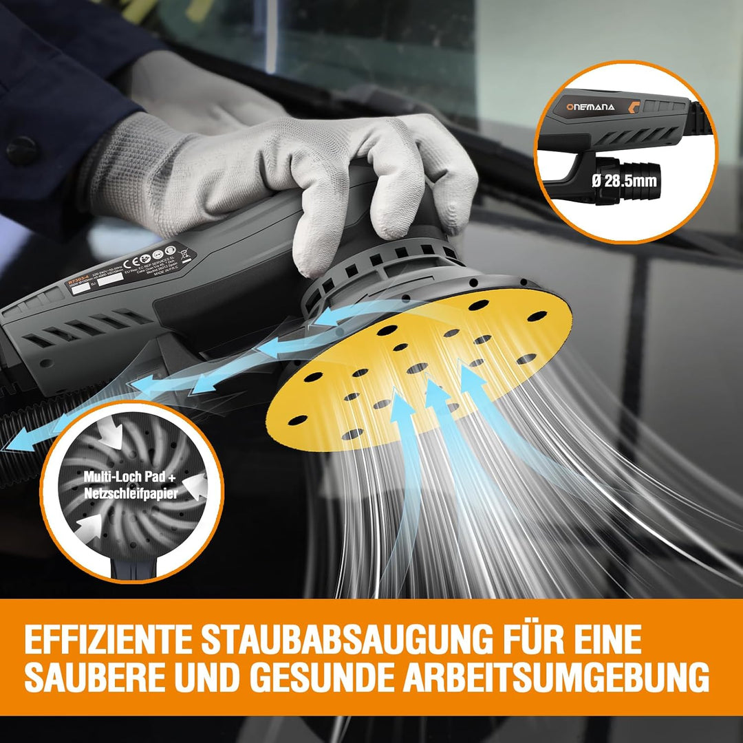 Exzenterschleifer 150 mm, Bürstenloser Exzenterschleifer mit 5,0 mm Exzenterhub, 350W Schleifmaschin