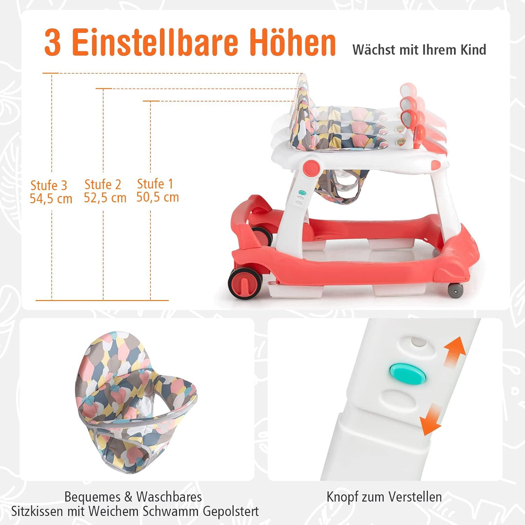 GOPLUS 2 in 1 Faltbarer Lauflernhilfe, Höhenverstellbare Lauflernwagen mit Licht, Musik & Einstellba