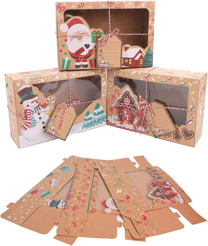 12 Stück Weihnachten Geschenkbox Kraftpapier Geschenkschachtel Merry Christmas Süssigkeiten Box Scha