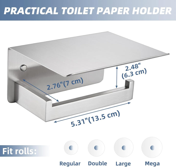 Toilettenpapierhalter mit Handyablage aus gebürstetem Nickel, APLusee Badezimmerzubehör SUS 304 Edel