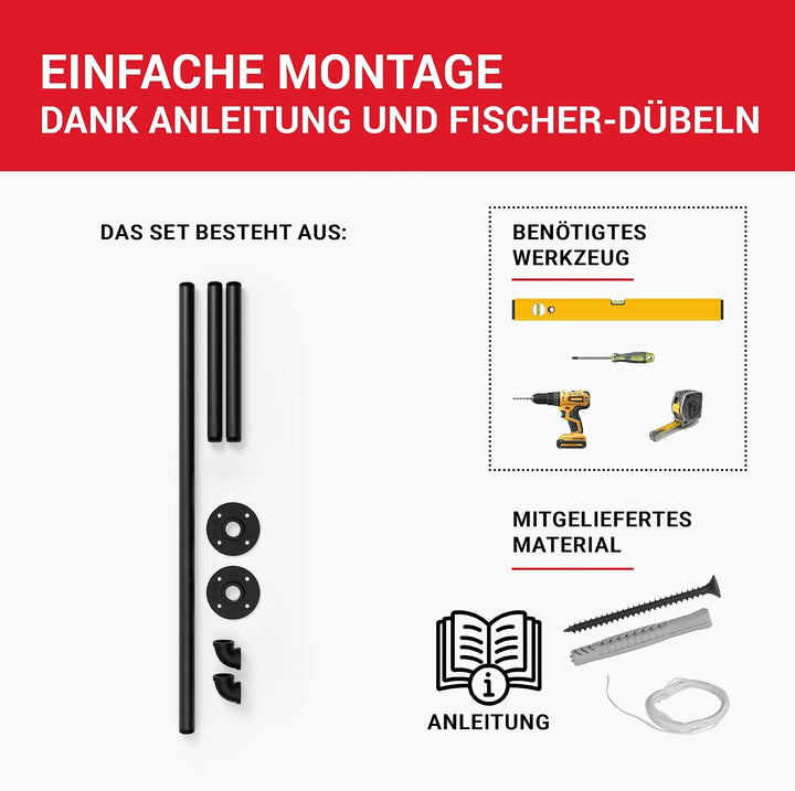LouMaxx Rusticline Kleiderstange Wand schwarz 2er Set - Garderobenstange Wandmontage platzsparend, 8