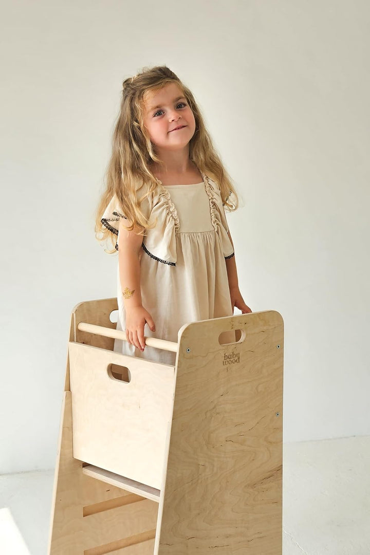 Lernturm aus Holz extra sicher | Montessori Küchenhelfer | Küchenhelfer | Verstellbare Plattform | K