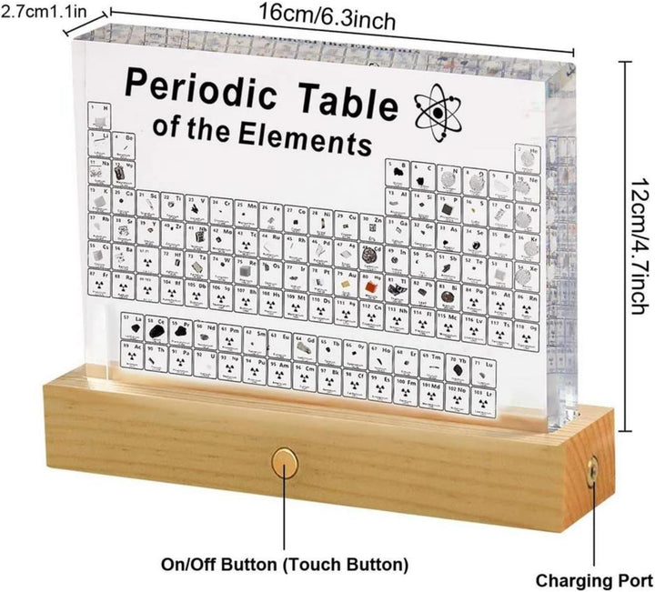 PEALOV Periodic Table with Real Elements Inside,Acrylic Periodic Table of 83 Elements,LED Periodensy