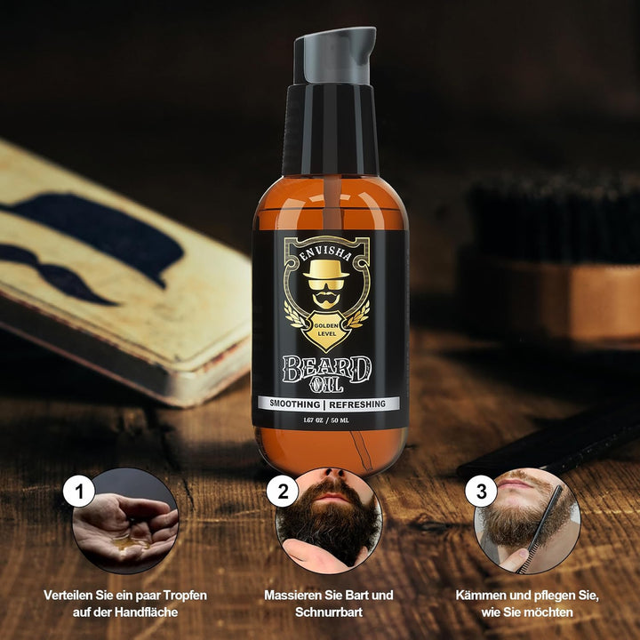 Bartöl-Conditioner mit Kamm, natürlicher Bart-Conditioner mit süssem Orangenduft – macht den Bart we