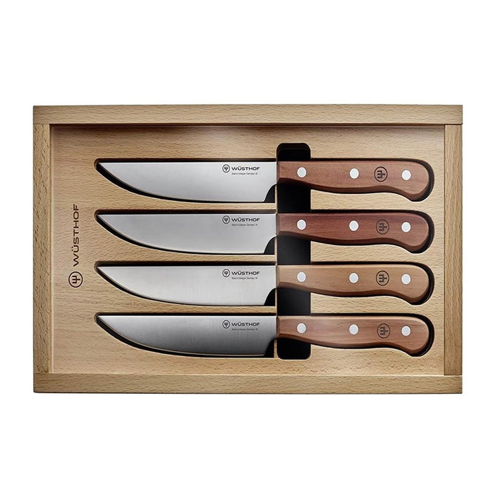 WÜSTHOF Steakmessersatz mit 4 Messern Pflaumenholzgriffe, Pflaumenholzgriffe