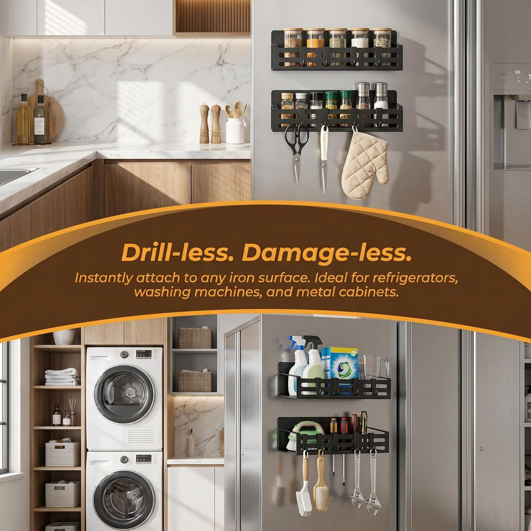 2 Stück Gewürzregale, Kühlschrank Regal Magnetisch mit 8 Haken Magnetregal Magnetic Spice Rack Kühls