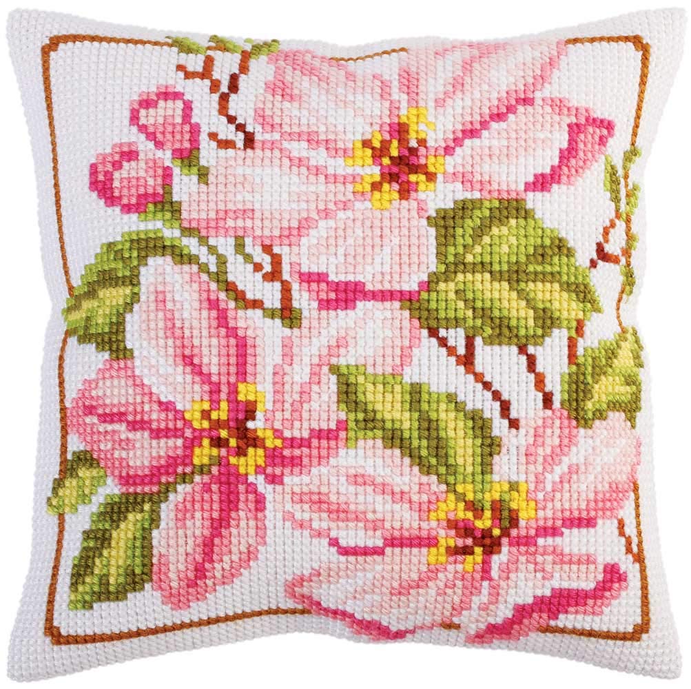 Collection d'Art CdA Kreuzstichkissen Rosa Magnolie 5291, 40x40cm, Stickbild vorgezeichnet, Rosa Mag