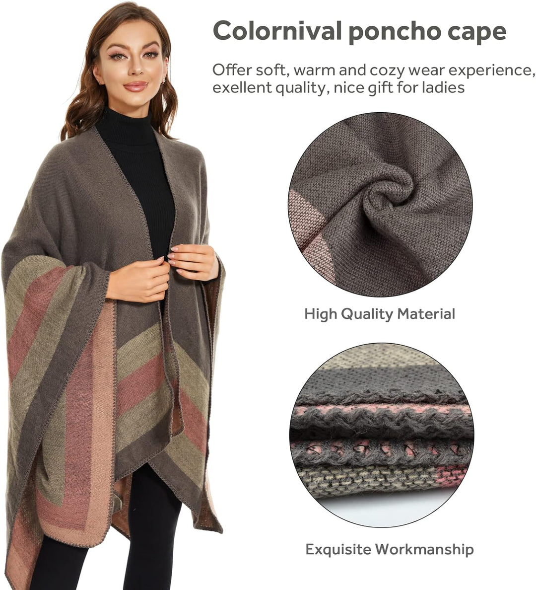 colornival Poncho Damen Winter Warm Elegant Poncho Decke Poncho Cape Strick Poncho Mantel Winter Pon