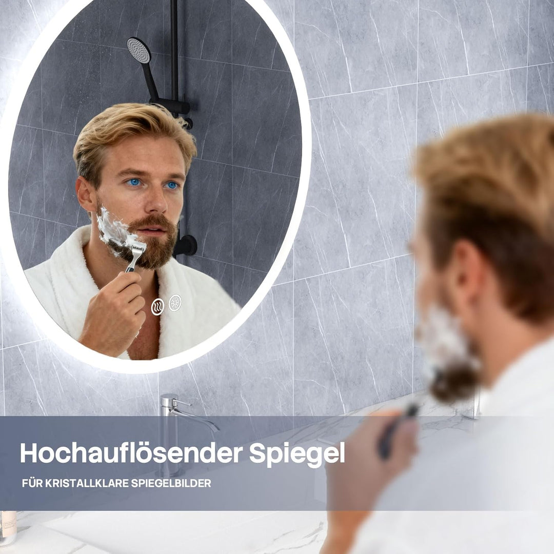 HySail Badspiegel mit Beleuchtung, 5mm Hochauflösender Silber-Spiegel, 3 Farbtemperaturen & Dimmbare