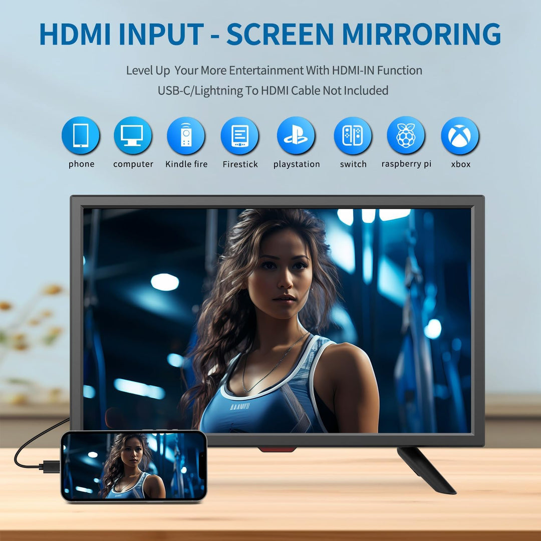 KCR 20 Zoll Freeview LED-Fernseher, integrierter digitaler DVB-T2 TV-Tuner, AV-Eingang, HDMI/VGA-Ein