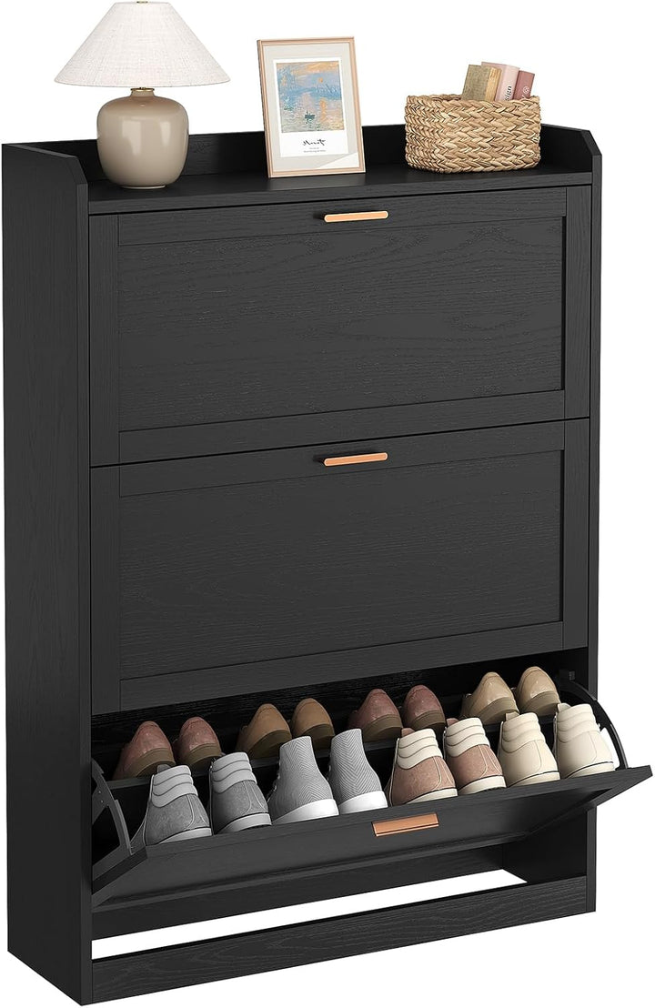 Schuhschrank mit 3 Klappen, Schuhkipper Schmal, Trennwand Verstellbar, für 16-24 Paar Schuhe, Flur,