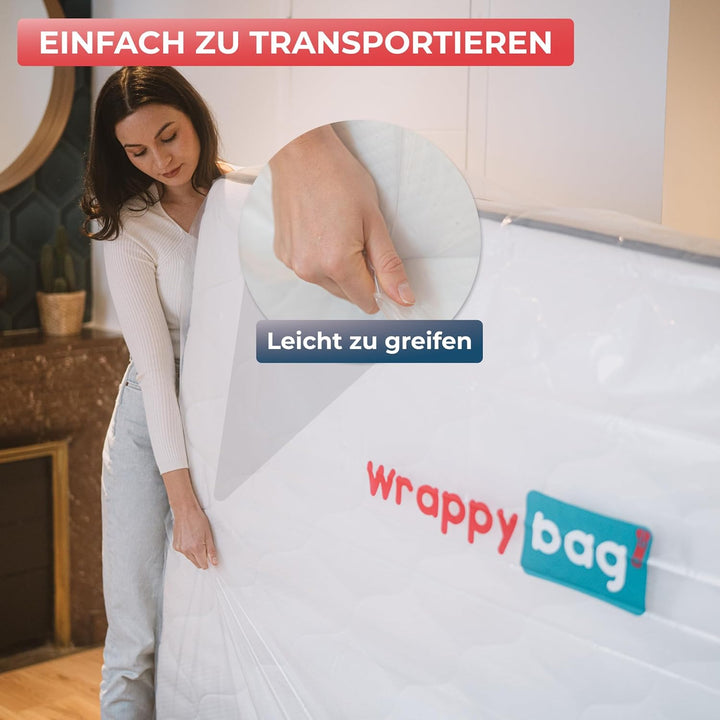 WRAPPYBAG – Schutzhülle aus Kunststoff für Matratzen – 5 Grössen erhältlich – wasserdichte und reiss