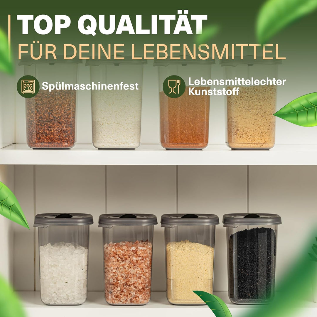 Gewürzdosen Set – 12 Aufbewahrungsdosen mit Streudeckel – BPA-frei, spülmaschinengeeignet, transpare