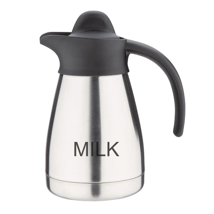 Olympia Vakuum-Milchkännchen mit Schraubverschluss, 500 ml/ 17 oz, Edelstahl mit schwarzem Deckel, M