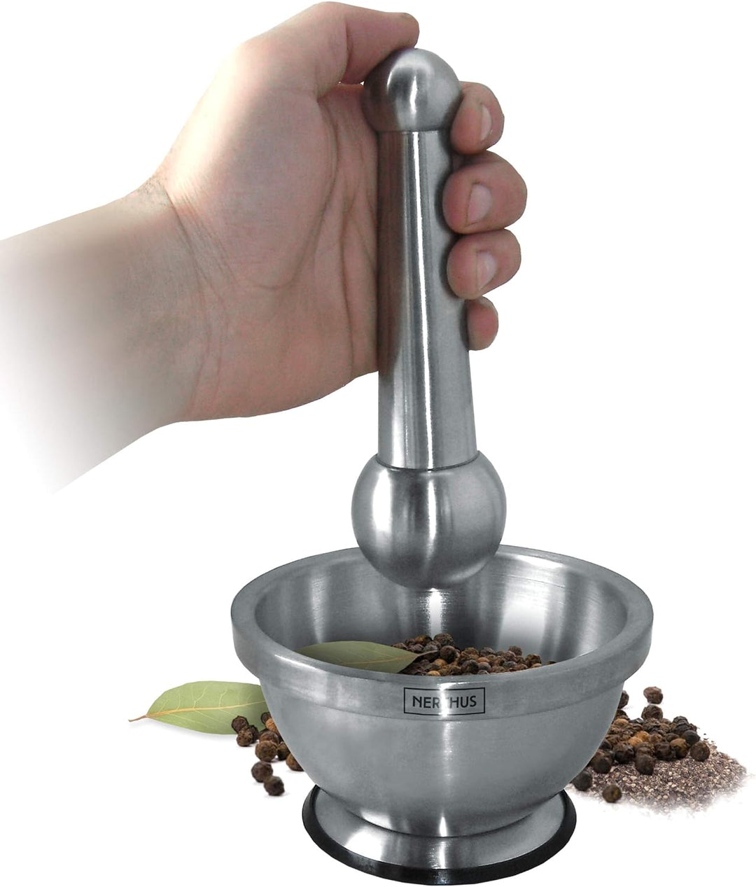 Vin Bouquet FIH 020 - Mörser mit Stössel, Ø 14 cm, mit rutschfester Basis, edelstahlfarben