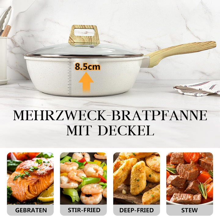 GiPP 28 cm Wokpfanne mit Deckel, Antihaft Pfanne mit Deckel 28cm Hoher Rand, Granit-Antihaftbeschich