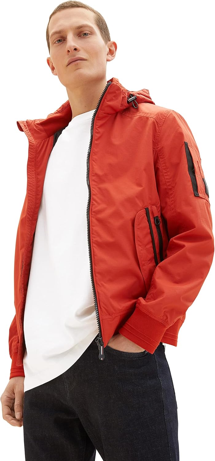 TOM TAILOR Herren Bomber-Jacke mit abnehmbarer Kapuze M 13722 - Rooibos Orange, M 13722 - Rooibos Or