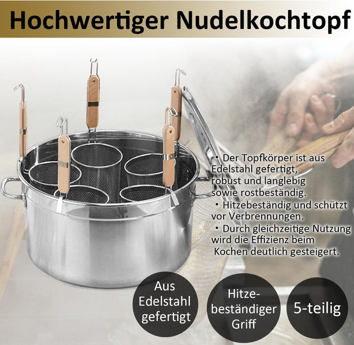 Kurflo Kommerzieller Nudeltopf, Edelstahl, für Ramen, Udon, Spaghetti & Fondue, geeignet für Gasherd